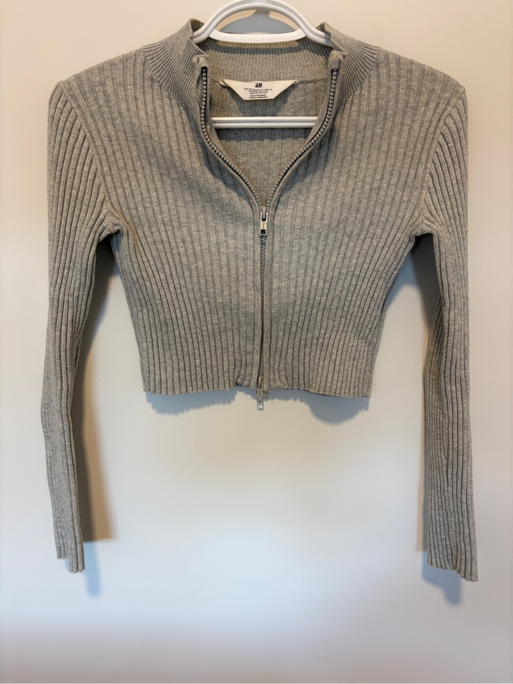 H&M Girls Grey Ribbed Zip-Up Cropped Sweater size 8/10 Youth